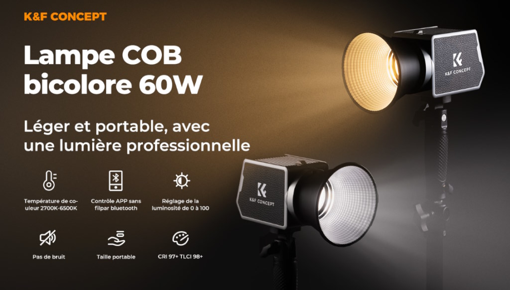 K&F Concept PL-60B : Éclairage Portable K&F 60W avec Batterie 4500mAh