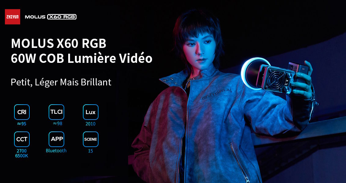 Zhiyun MOLUS X60 Combo – Lumière COB 60W avec batterie intégrée
